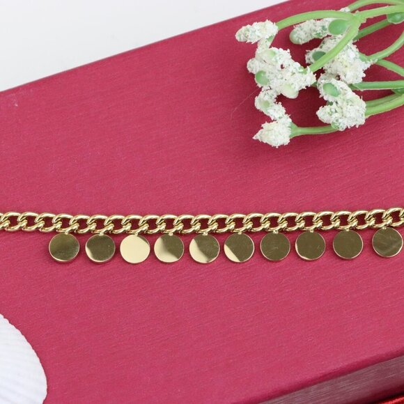 Chic Yellow Gold Bracelet with Round Disc Charms and Adjustable, XPBL0714 - Picture 1 of 12